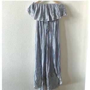 NEW Boho Flowy Beachy Striped Flowy Old Money Off the Shoulder Tube Jumpsuit S